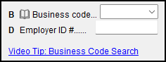 Image showing the business code search drop list.